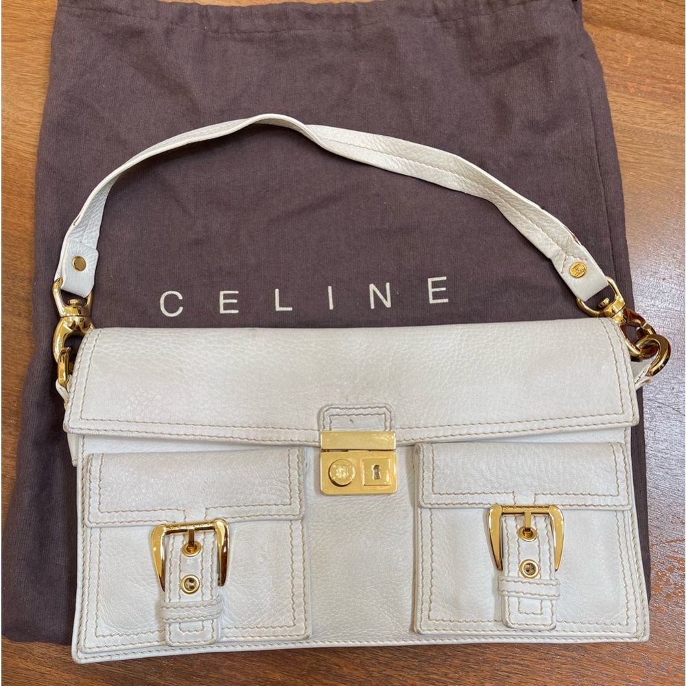 Celine White Lambskin Convertible Shoulder Bag